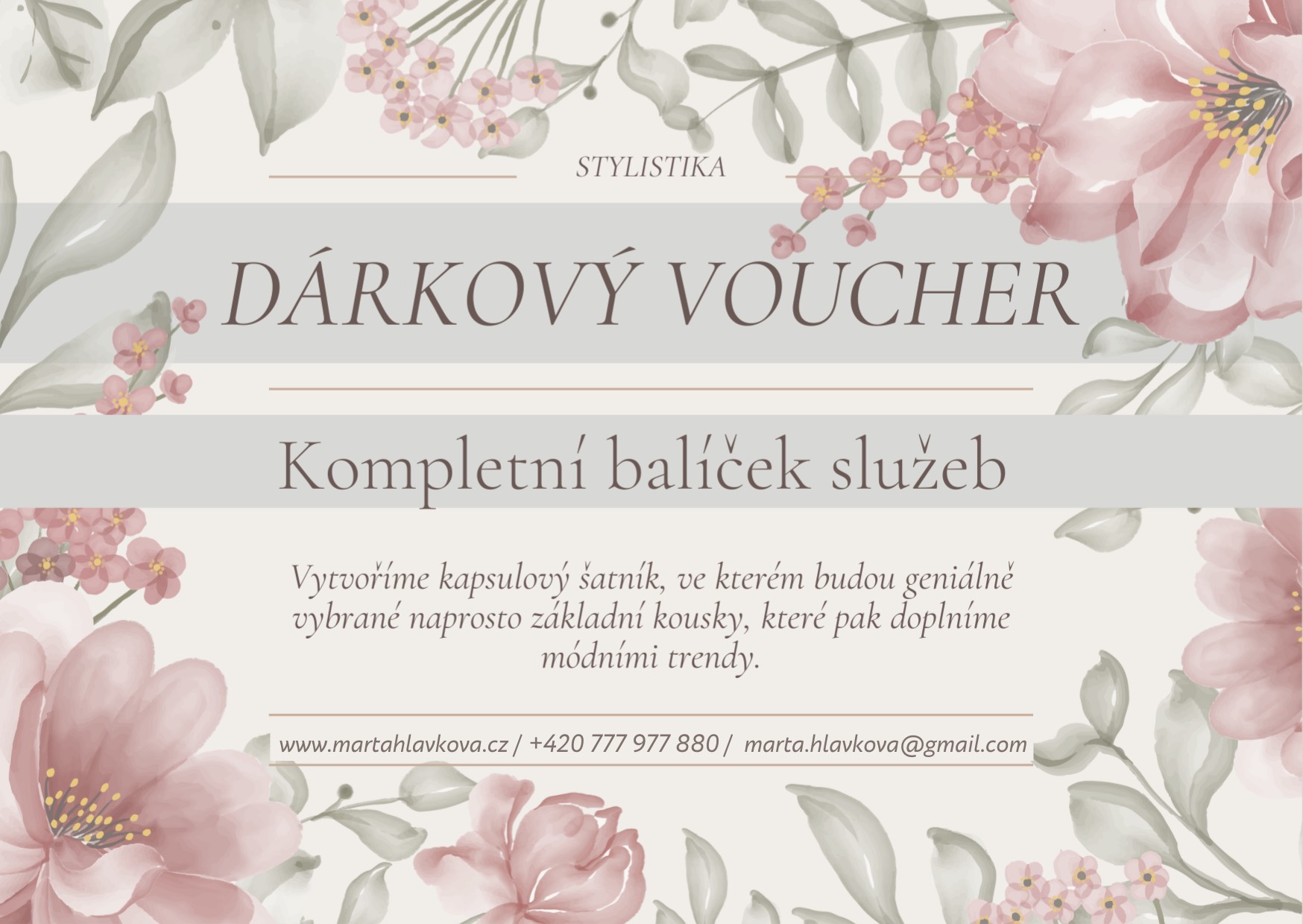 Květinový dárkový poukaz na kompletní balíček služeb